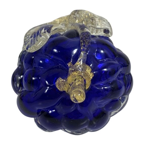 Vintage Handcrafted Blue Glass Grape Figurine Gold Leaf Accents Murano-Style - Picture 3 of 8